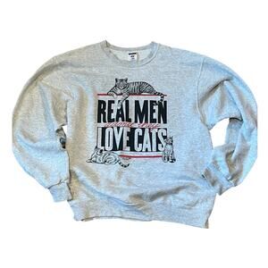 Vintage 1995 Jerzees Gray Cat Sweater Men’s Medium Retro Graphic Crewneck 90s